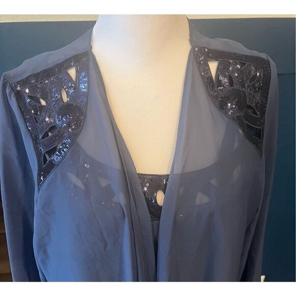 S.L. Fashions Mother of The Bride Jacket Dress with Sequined Cut Out Shoulder - Picture 5 of 11